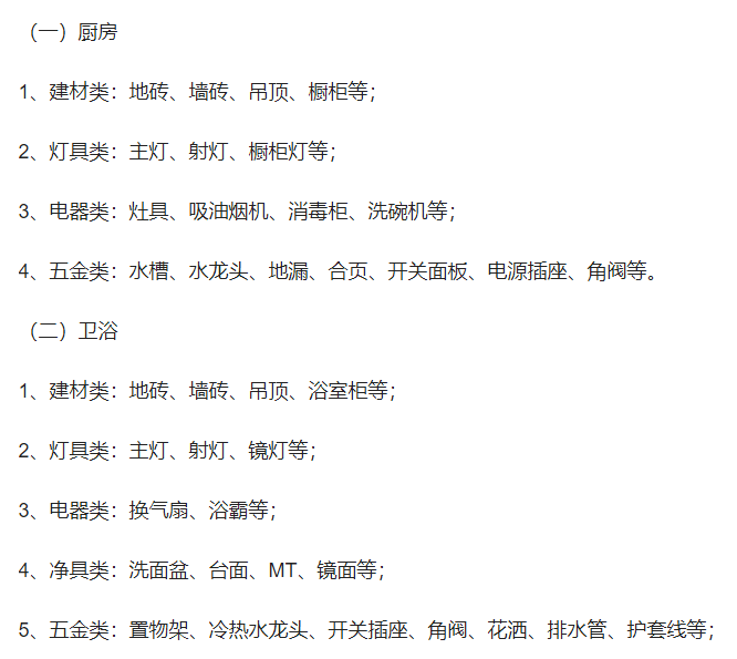 装修材料清单